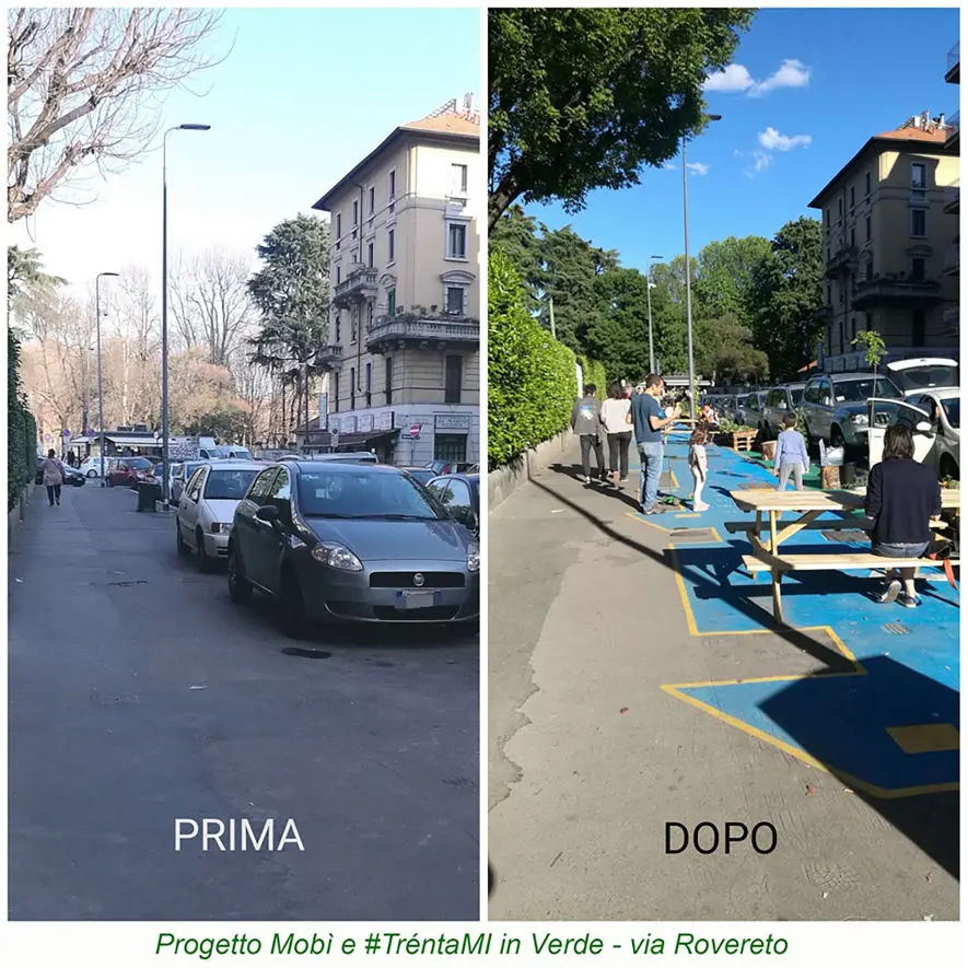 Zona 30 Rovereto - marciapiede di via Rovereto prima e dopo