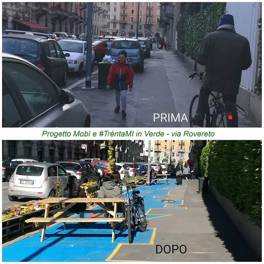 Zona 30 Rovereto - marciapiede di via Rovereto prima e dopo