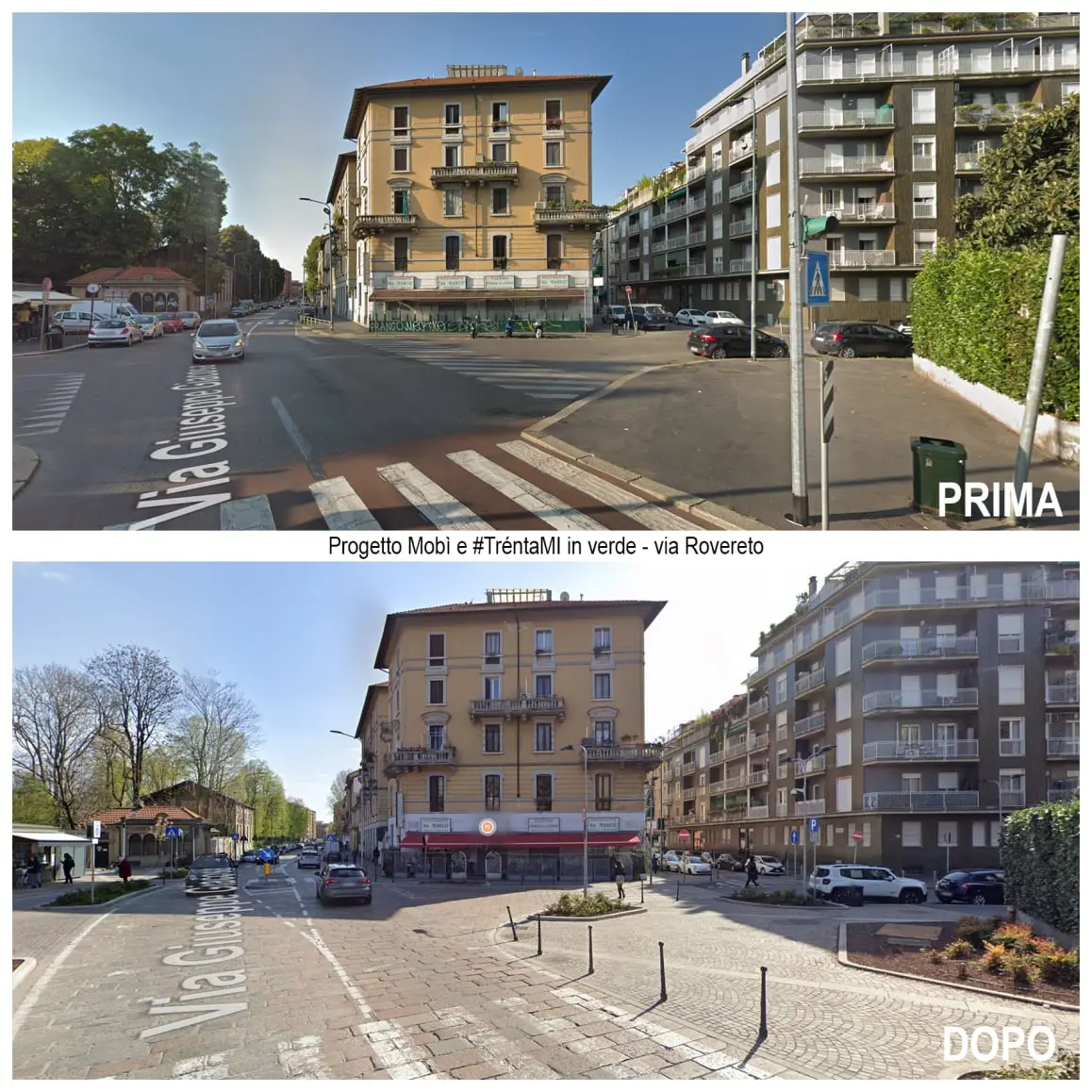 Incrocio via Rovereto - prima e dopo